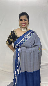 Vriksham Blue Striped Print Ajrakh Modal Silk Saree-VS4444